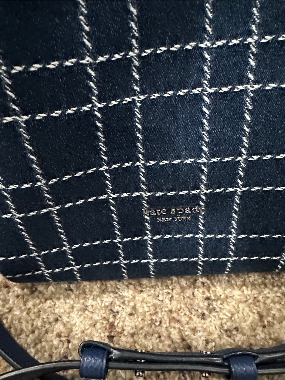 kate spade navy and white checked shoulder bag